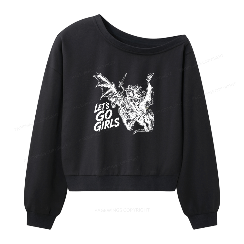 Pagewings Woman Dragon Rider Women Off Shoulder Sweatshirt