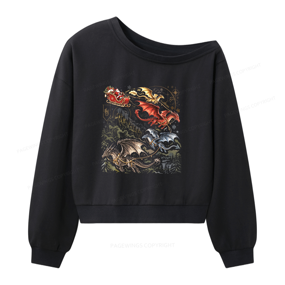 Pagewings Dragon Rider Holiday Women Off Shoulder Sweatshirt