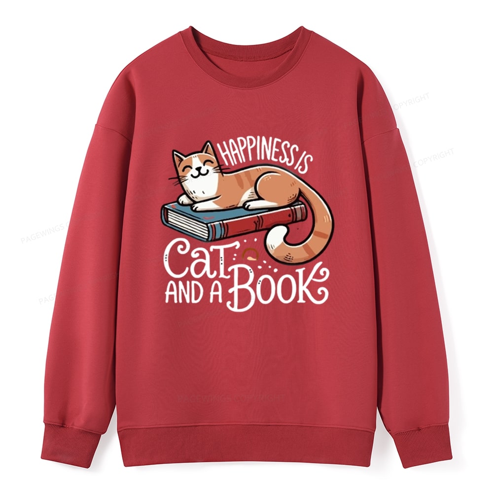 Pagewings Happiness Is A Cat And A Book Unisex Classic Sweatshirt