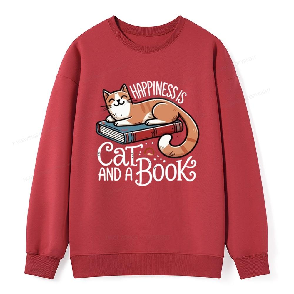 Pagewings Happiness Is A Cat And A Book Unisex Classic Sweatshirt