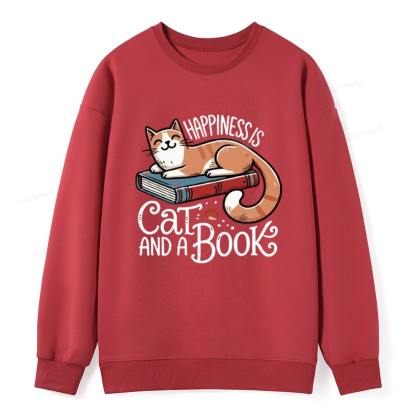 Pagewings Happiness Is A Cat And A Book Unisex Classic Sweatshirt