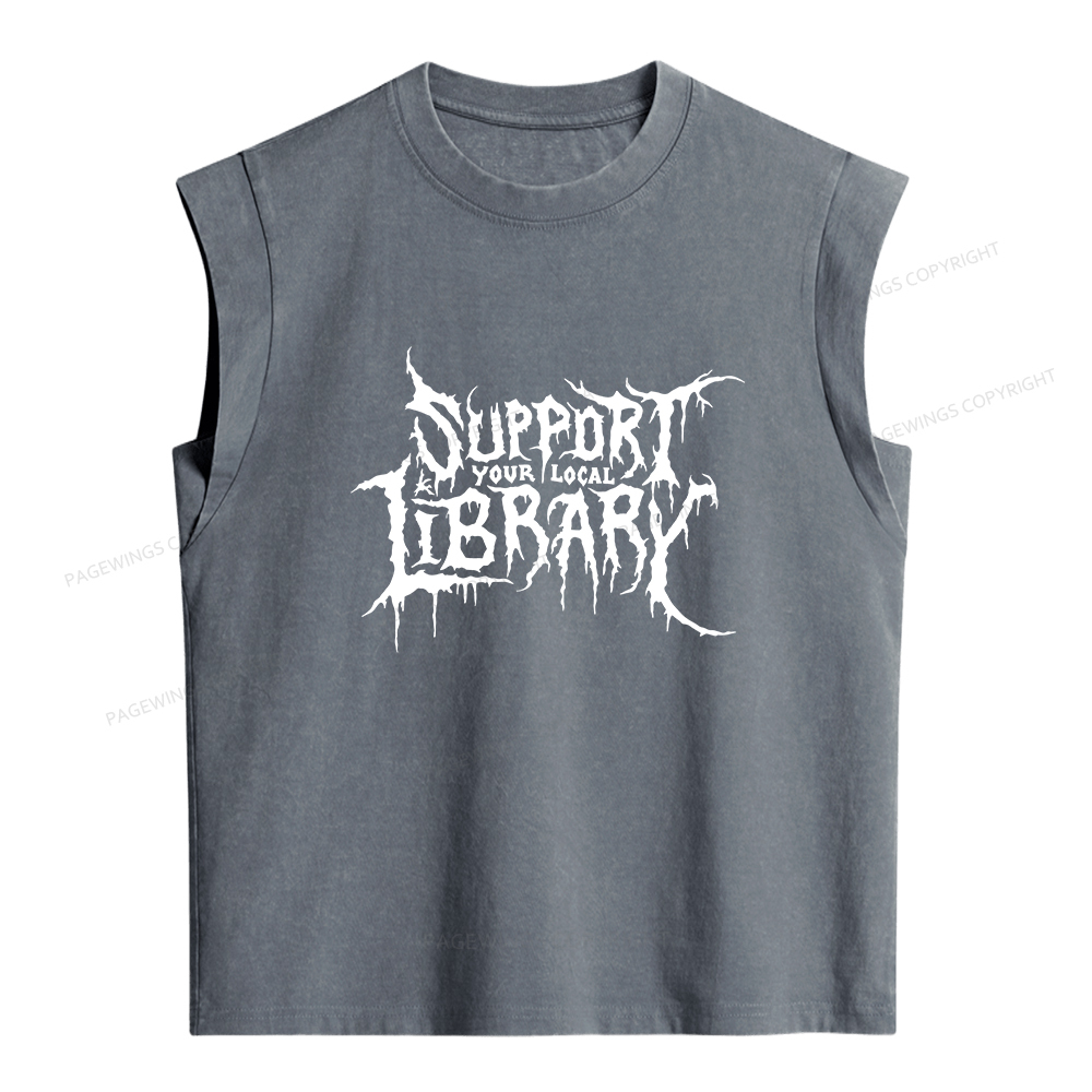 Pagewings Support Your Local Library Women's Washed Tank Top