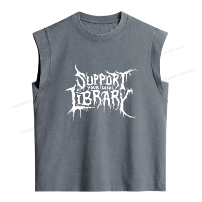 Pagewings Support Your Local Library Women's Washed Tank Top