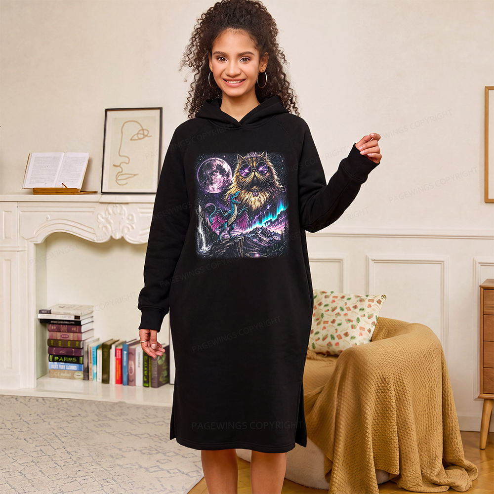 Pagewings Sci Fi Books Lover Side-Slit Fleece Hoodie Dress