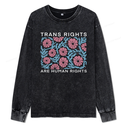 Pagewings Trans Rights Are Human Rights Unisex Washed Long Sleeve T-shirt