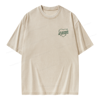 Pagewings Embroidery I'd Rather be Reading Unisex Washed T-shirt