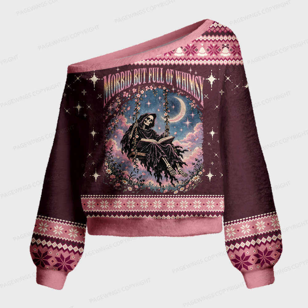 Pagewings Morbid But Full of Whimsy Off Shoulder Ugly Knit Sweater