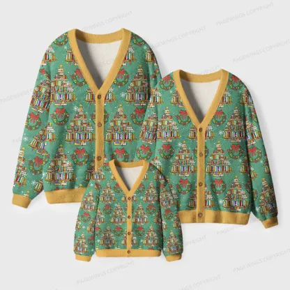 Pagewings Christmas Book Tree Unisex Ugly Cardigan Sweaters