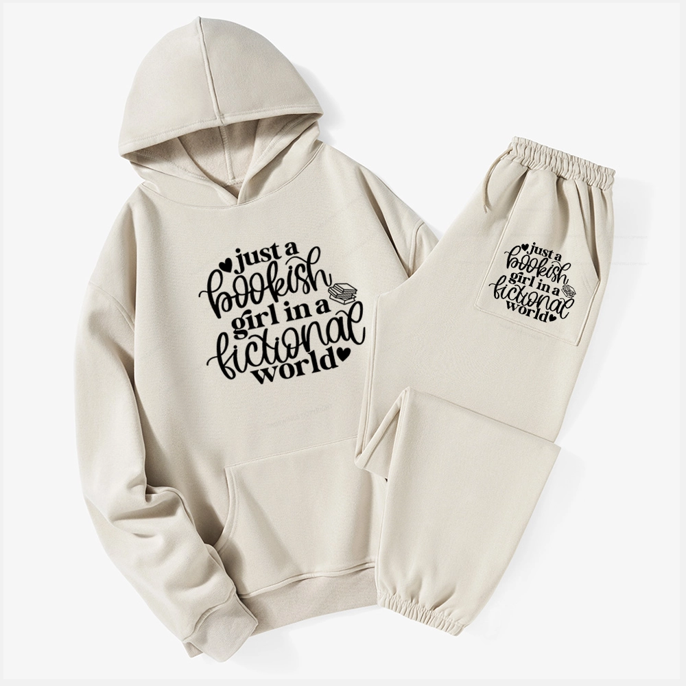 Pagewings Just A Bookish Girl In A Fictional World Unisex Fleece Hoodie Set