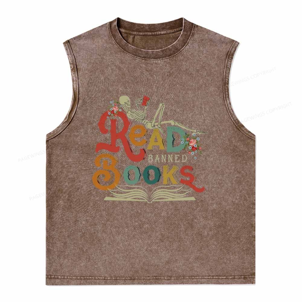 Pagewings Read Banned Books Unisex Washed Tank Top