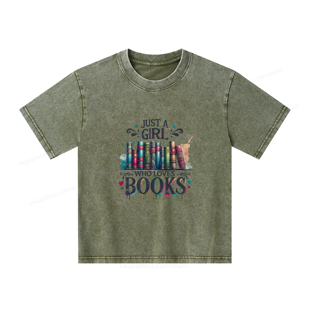Pagewings Just A Girl Who Loves Books Unisex Kids Washed T-shirt
