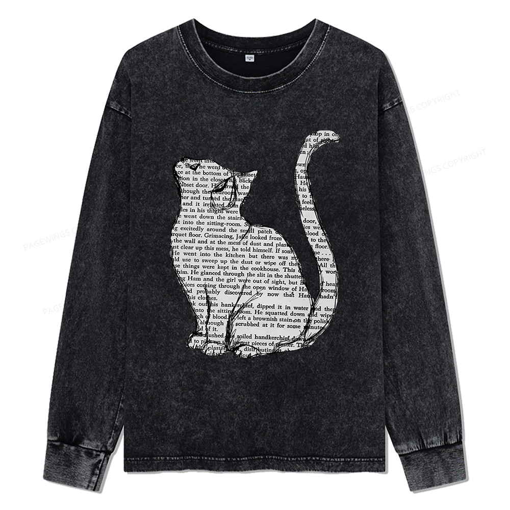 Pagewings Lots Of Books And Cute Cats Unisex Washed Long Sleeve T-shirt