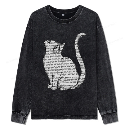 Pagewings Lots Of Books And Cute Cats Unisex Washed Long Sleeve T-shirt