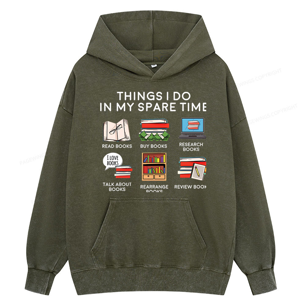 Pagewings Books Reading In My Spare Time Unisex Washed Hoodie