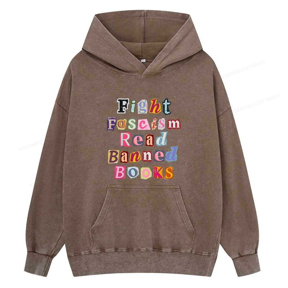 Pagewings Fight Fascism Read Books Unisex Washed Hoodie