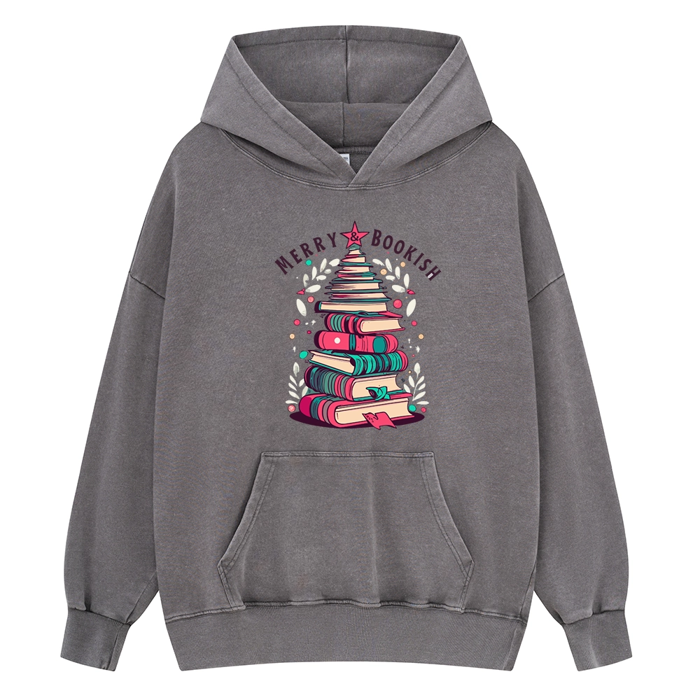 Pagewings Merry & Bookish Christmas Unisex Washed Hoodie