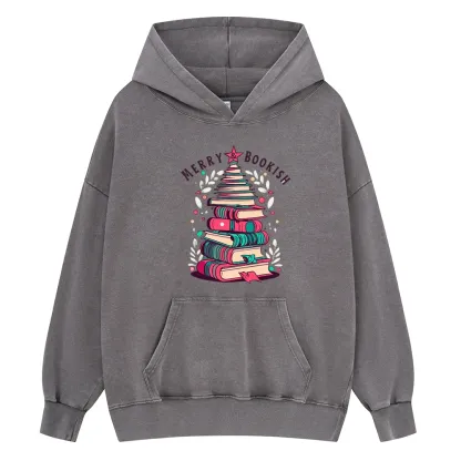 Pagewings Merry & Bookish Christmas Unisex Washed Hoodie