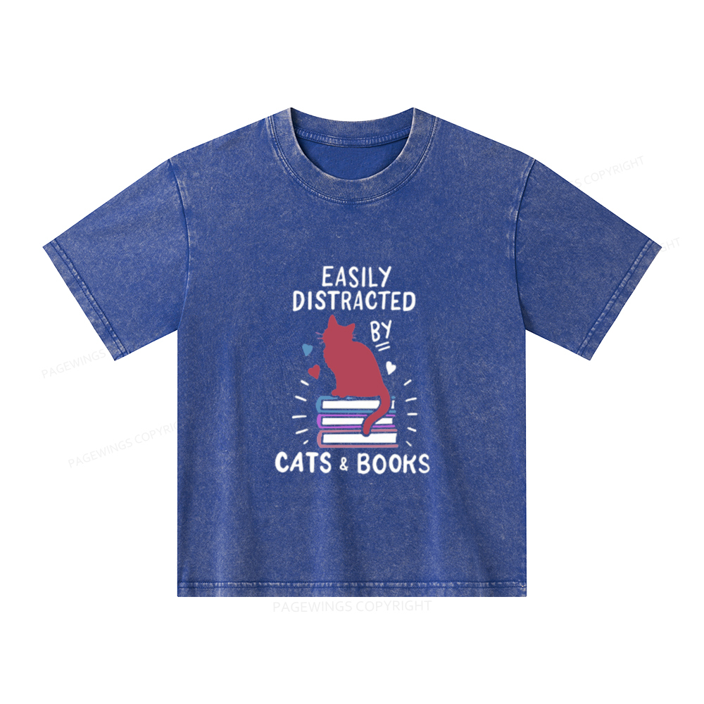 Pagewings Book Fun Cat Book Funny Unisex Kids Washed T-shirt