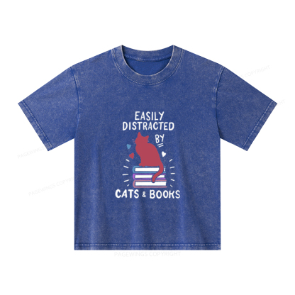 Pagewings Book Fun Cat Book Funny Unisex Kids Washed T-shirt