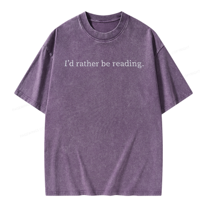 Pagewings Embroidered I'd Rather Be Reading Unisex Washed T-shirt