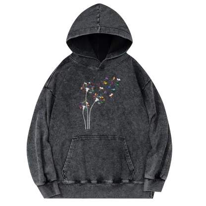 Pagewings Cute Dandelion Books Flower Fly Unisex Washed Hoodie
