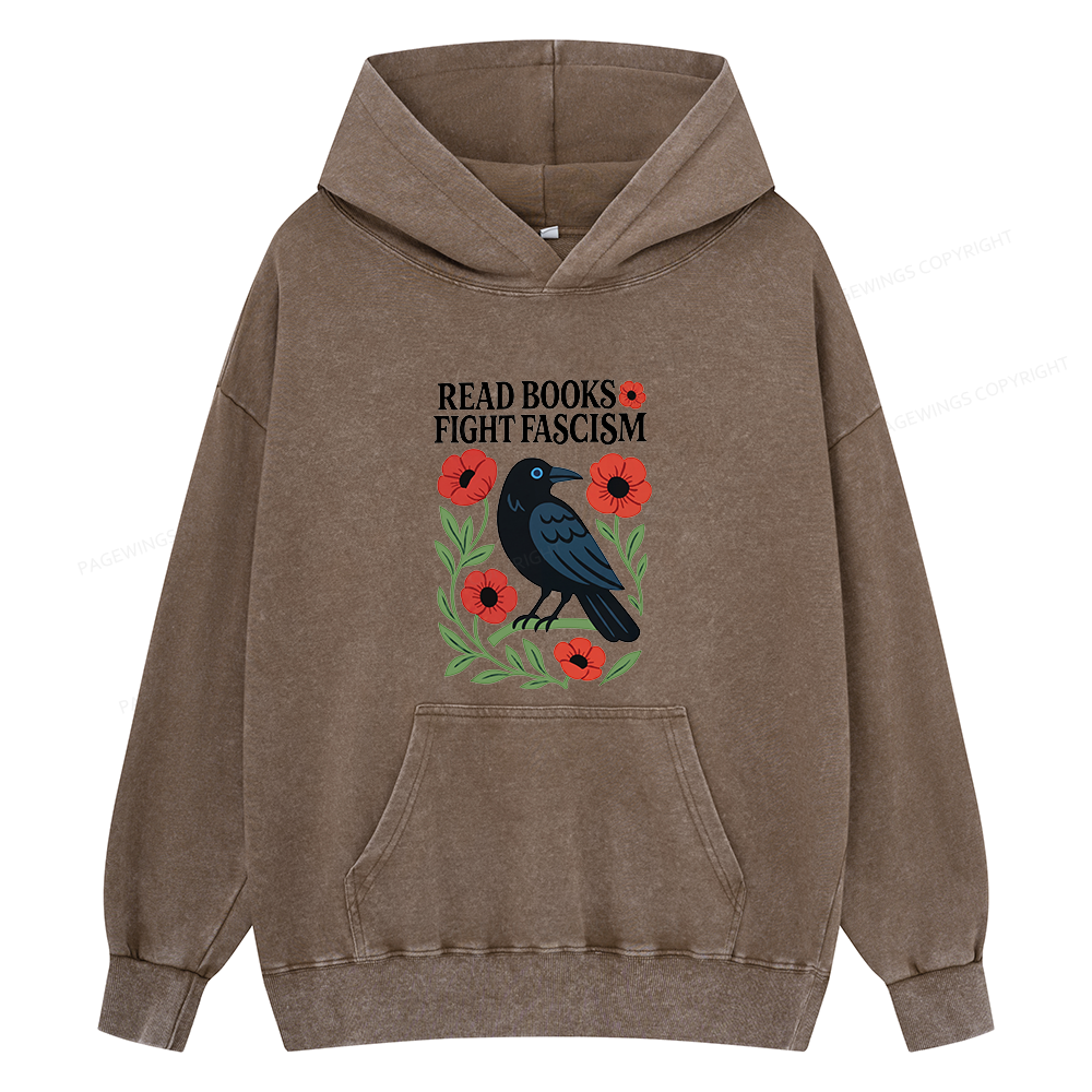 Pagewings Read Books Fight Fascism Unisex Washed Hoodie