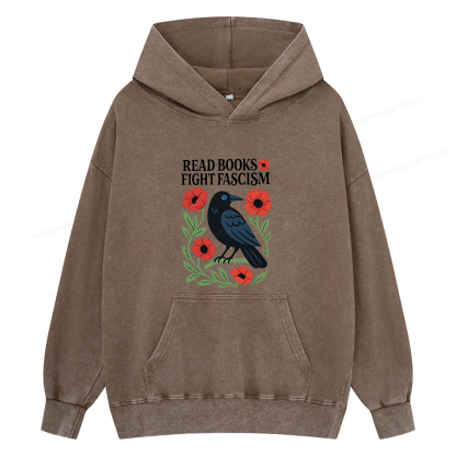 Pagewings Read Books Fight Fascism Unisex Washed Hoodie