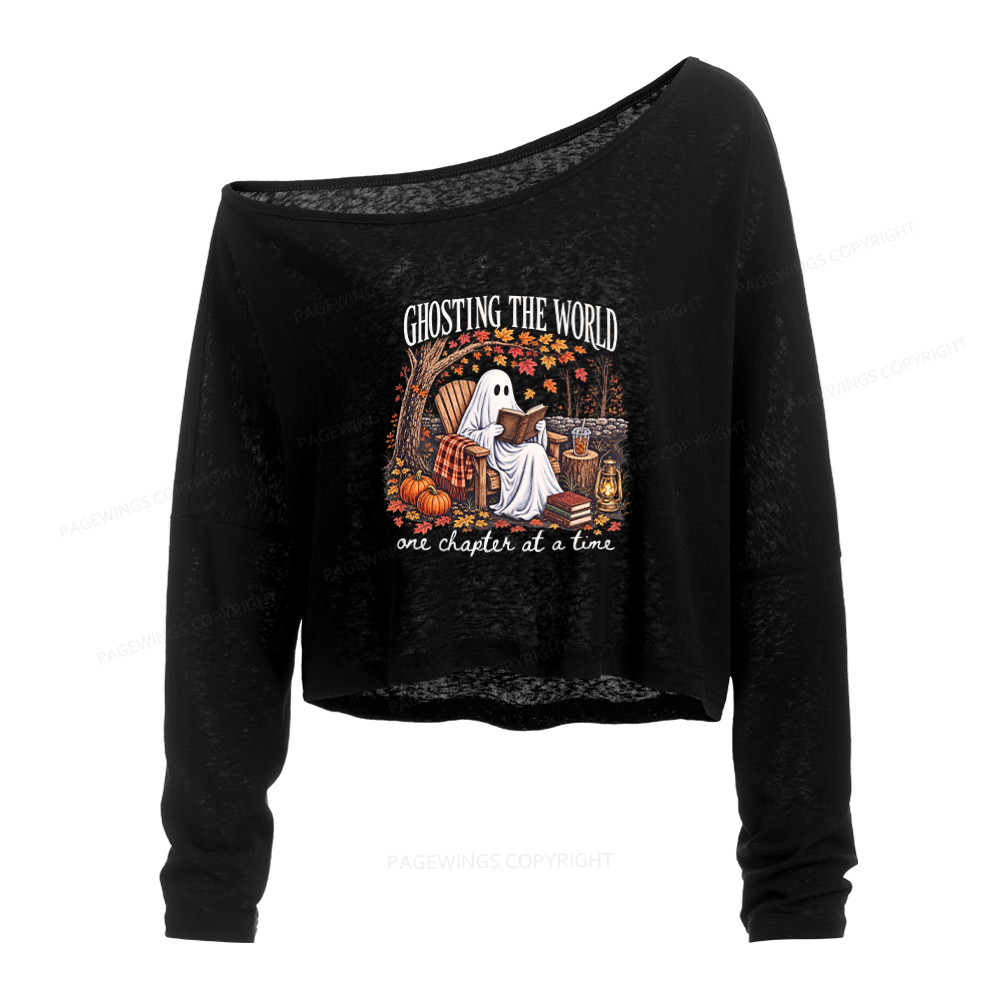Pagewings Ghosting The World Sublimation Slouchy Long Sleeve Off Shoulder T-shirt