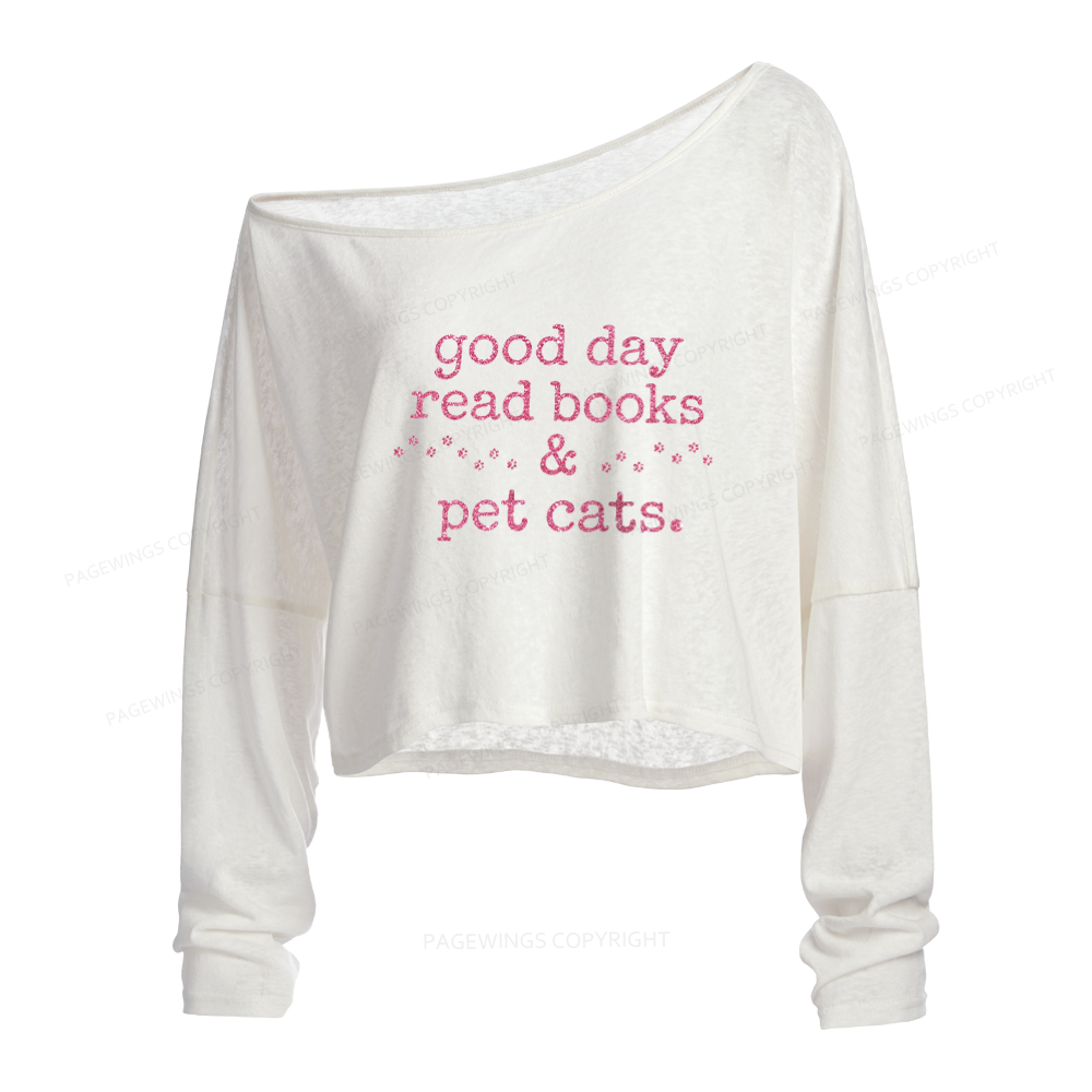 Pagewings Happy People Read Books Slouchy Long Sleeve Off Shoulder T-shirt