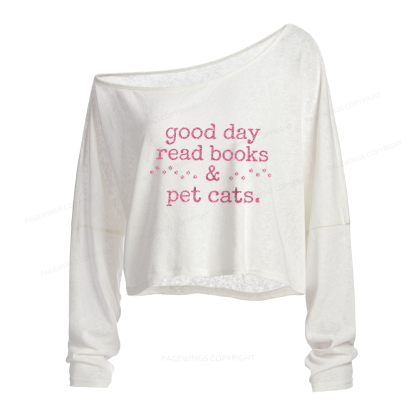 Pagewings Happy People Read Books Slouchy Long Sleeve Off Shoulder T-shirt