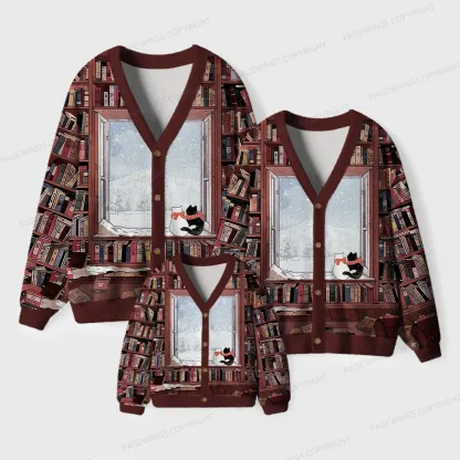 Pagewings Winter Cat Unisex Ugly Cardigan Sweaters
