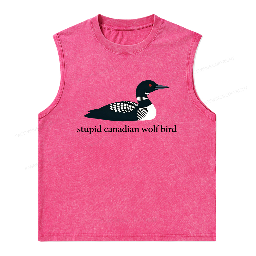 Pagewings Stupid Canadian Wolf Bird Unisex Washed Tank Top