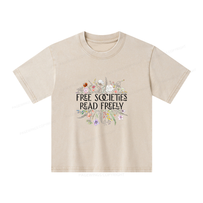Pagewings Free Societies Read Freely Unisex Kids Washed T-shirt