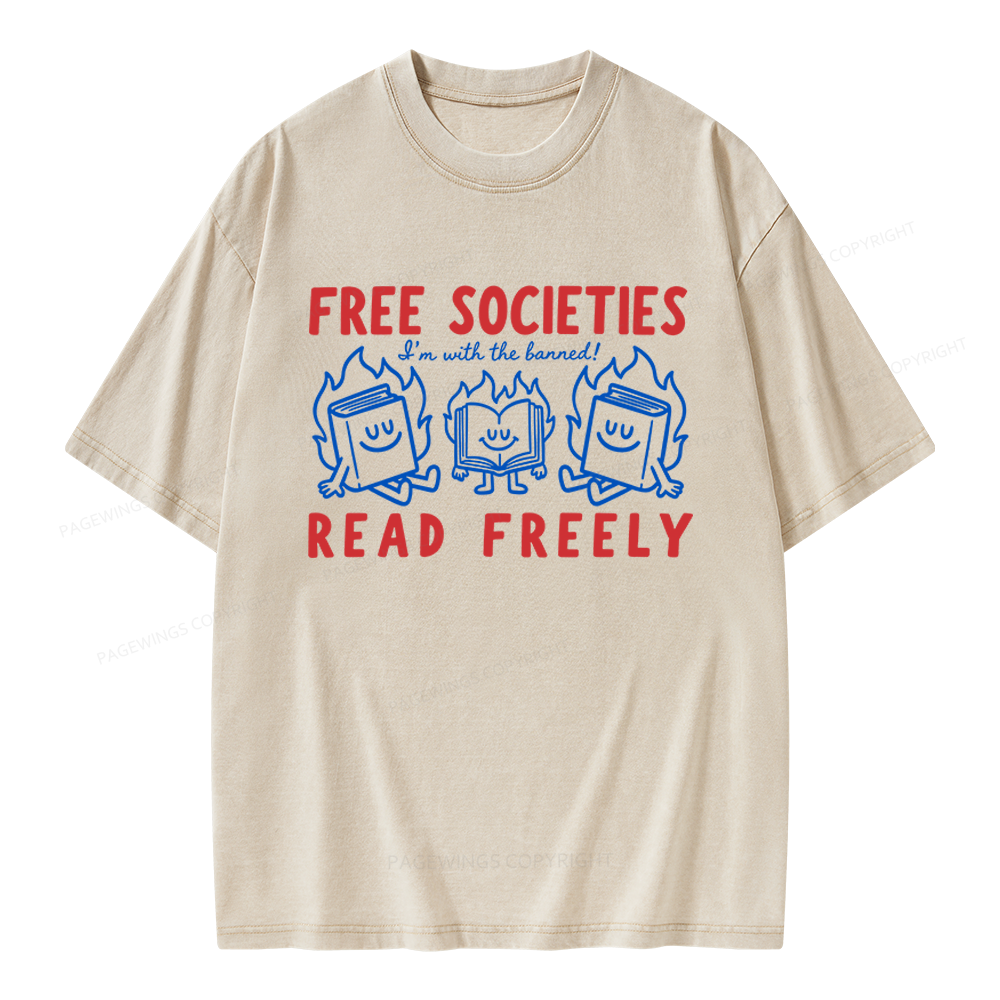 Pagewings Free Societies Read Freely Unisex Washed T-shirt