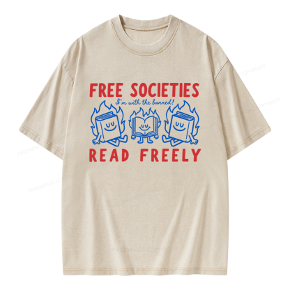 Pagewings Free Societies Read Freely Unisex Washed T-shirt