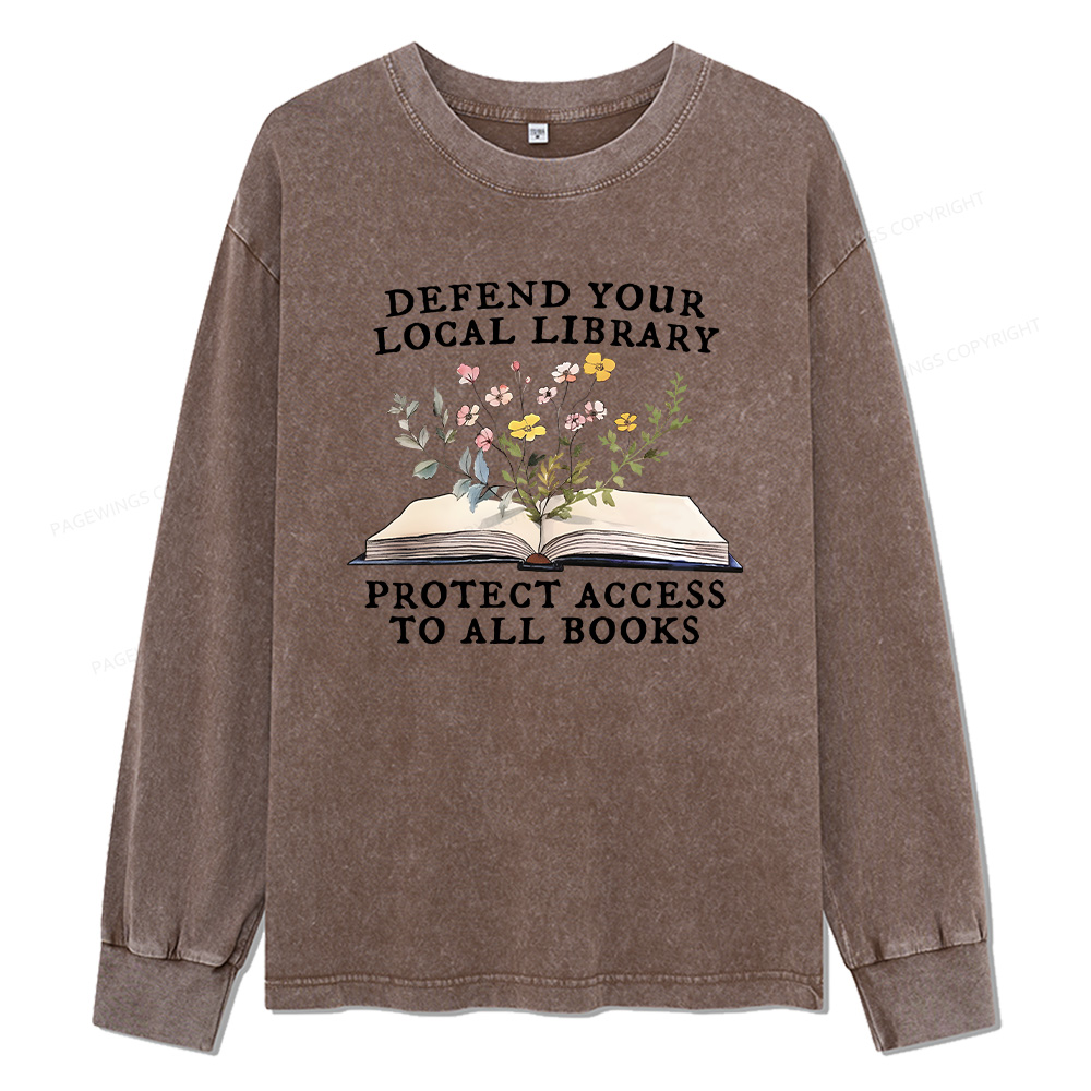 Pagewings Books Save Lives Protect Libraries Unisex Washed Long Sleeve T-shirt