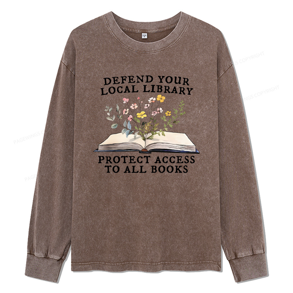 Pagewings Books Save Lives Protect Libraries Unisex Washed Long Sleeve T-shirt