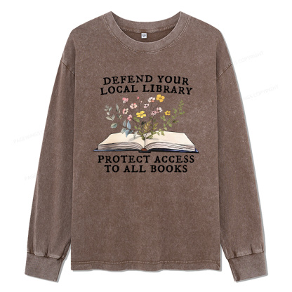 Pagewings Books Save Lives Protect Libraries Unisex Washed Long Sleeve T-shirt