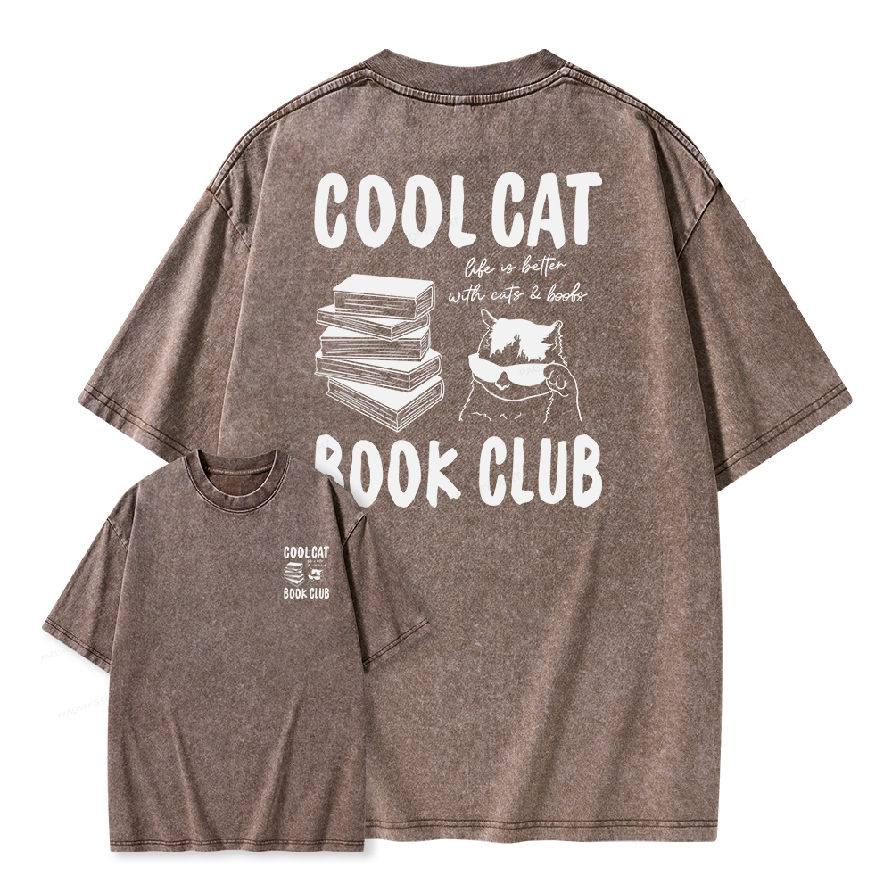 Pagewings Cool Cat Book Club Unisex Washed T-shirt
