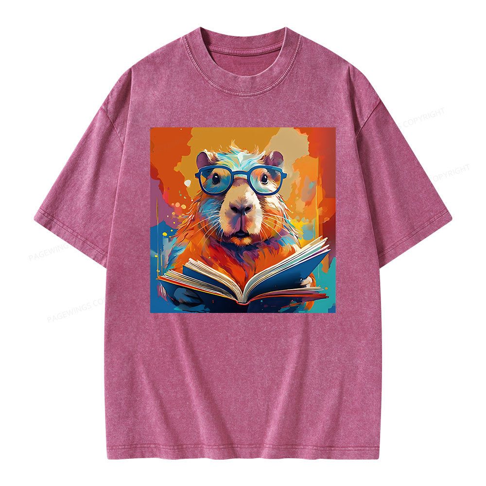 Pagewings Reading Capybara Unisex Washed T-shirt