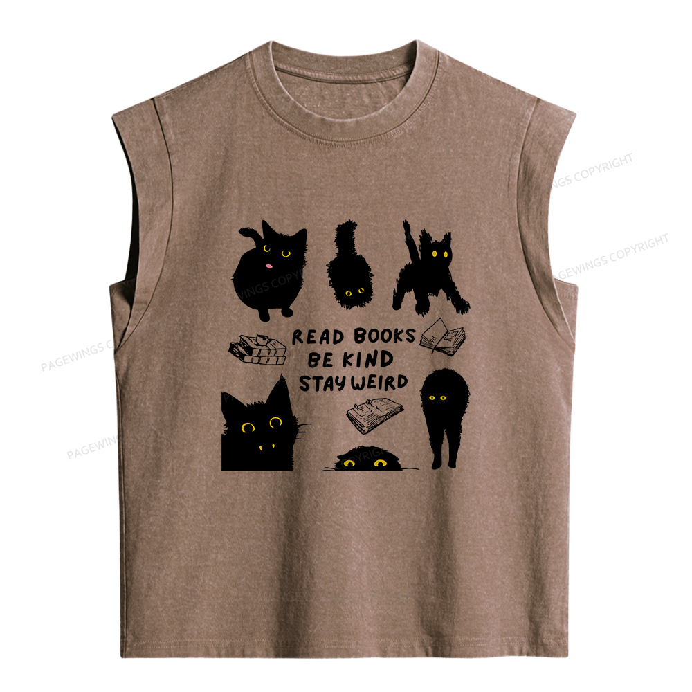 Pagewings Read Books Be Kind Stay Weird Women's Washed Tank Top
