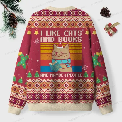Pagewings I Like Cats And Books And Maybe 3 People Unisex Ugly Knit Sweatshirt