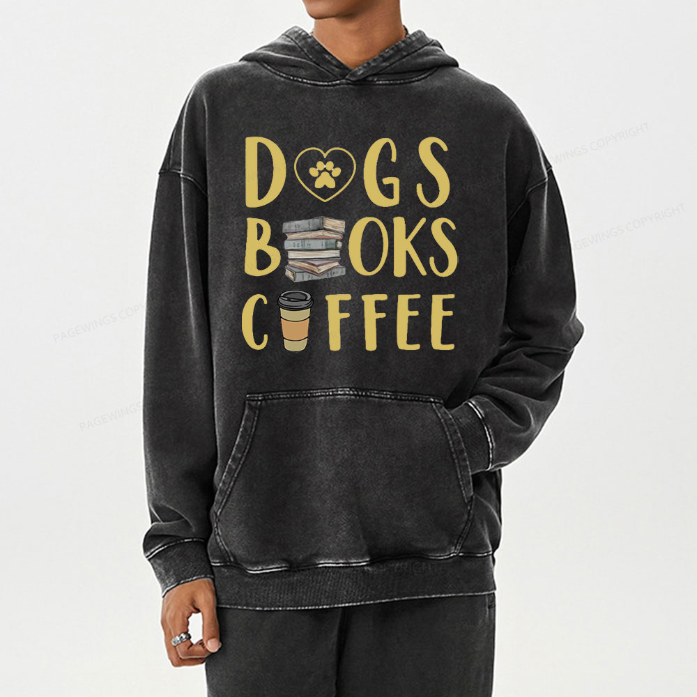 Pagewing Dogs, Books, Coffee Unisex Washed Hoodie