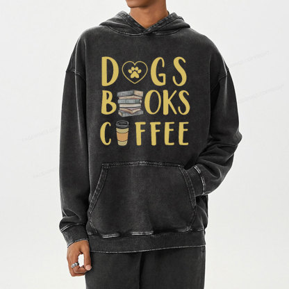 Pagewing Dogs, Books, Coffee Unisex Washed Hoodie