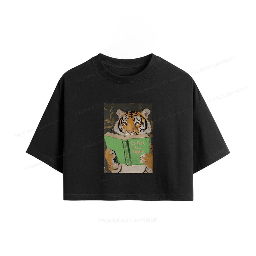 Pagewings Motivational Tiger Reading Women Crop Tops