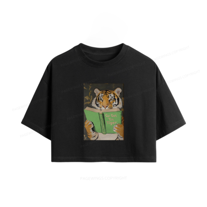 Pagewings Motivational Tiger Reading Women Crop Tops