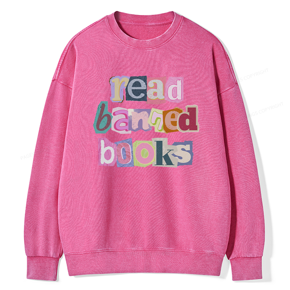 Pagewings Read Banned Books Unisex Washed Sweatshirt