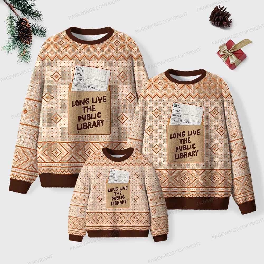 Pagewings Long Live The Public Library Unisex Ugly Knit Sweatshirt