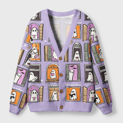 Pagewings Ghosts Love Reading Light Knit Unisex Cardigan Sweaters