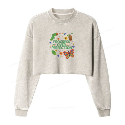 Pagewing Progress Over Perfection Washed Crop Sweatshirt